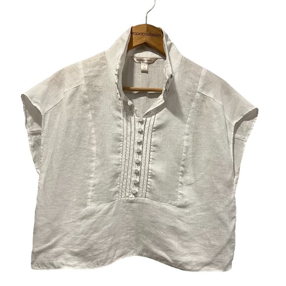 Banana Republic Cap Sleeve Crop Linen Top, White, XS - Picture 7 of 7